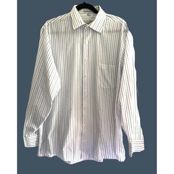 GEOFFREY BEENE-MEN STRIPED WHITE/BLUE LONG SLEEVE BUTTON-DOWN SHIRT SIZE NECK 17 - Picture 1 of 6